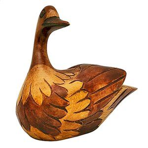 Vintage Hand Carved Wood Duck Stained Brown Shades